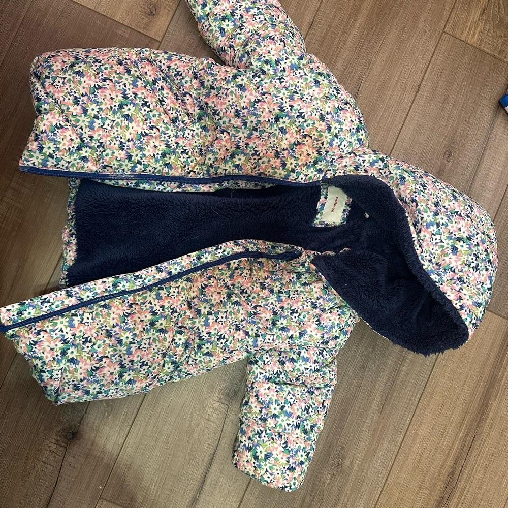 Catimini Floral Puffer Jacket with Navy Lining